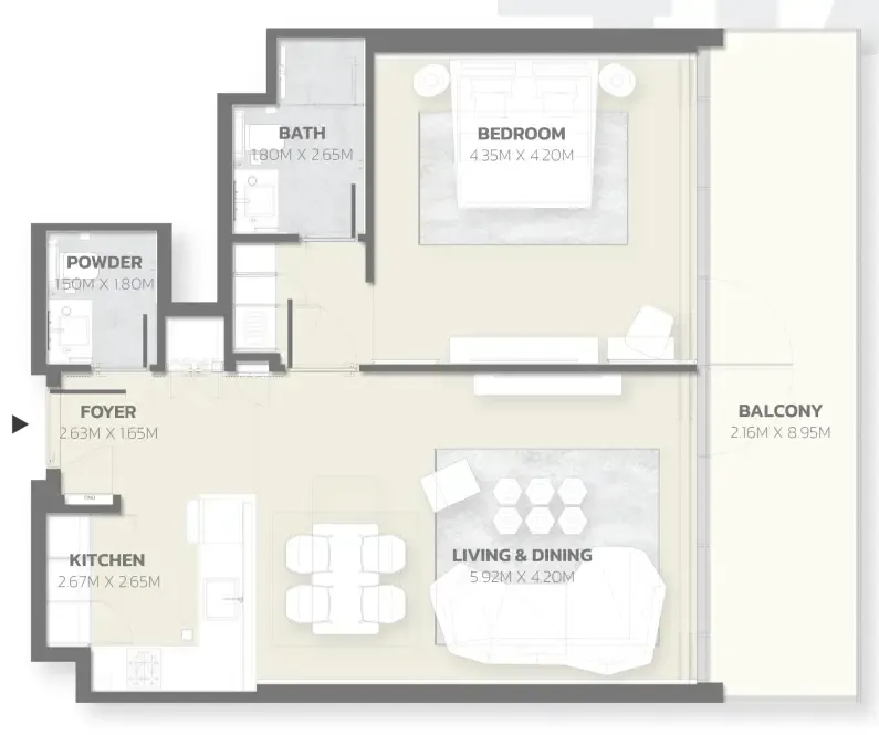 Tonino Lamborghini Residences 1 bed floor plan, 963 sqft