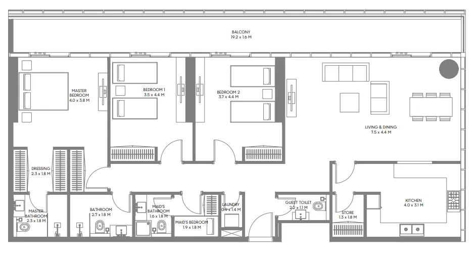 The Gate 3 and 4 3 bed floor plan, 1,960 sqft