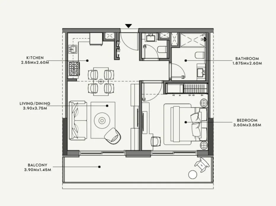 Azizi Venice 1 bed floor plan, 689 sqft