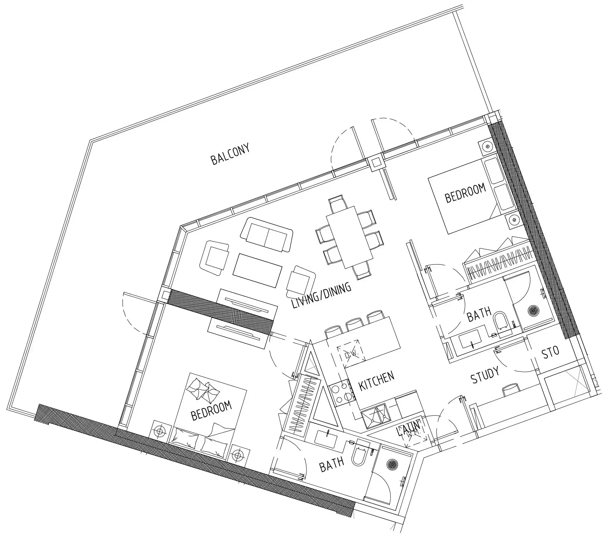 Damac District 2 bed floor plan, 1,423 sqft