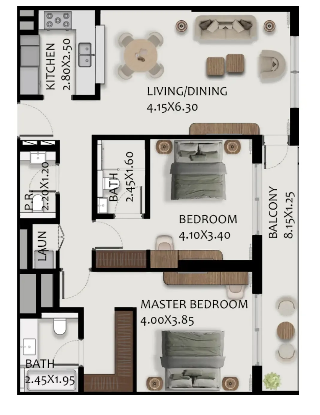 Boulevard Park at Wasl Gate 2 bed floor plan, 1,264 sqft