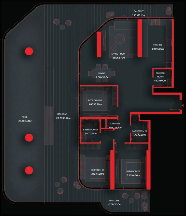 Tonino Lamborghini Residences by BNW Developments 3 bed floor plan, 3,533 sqft