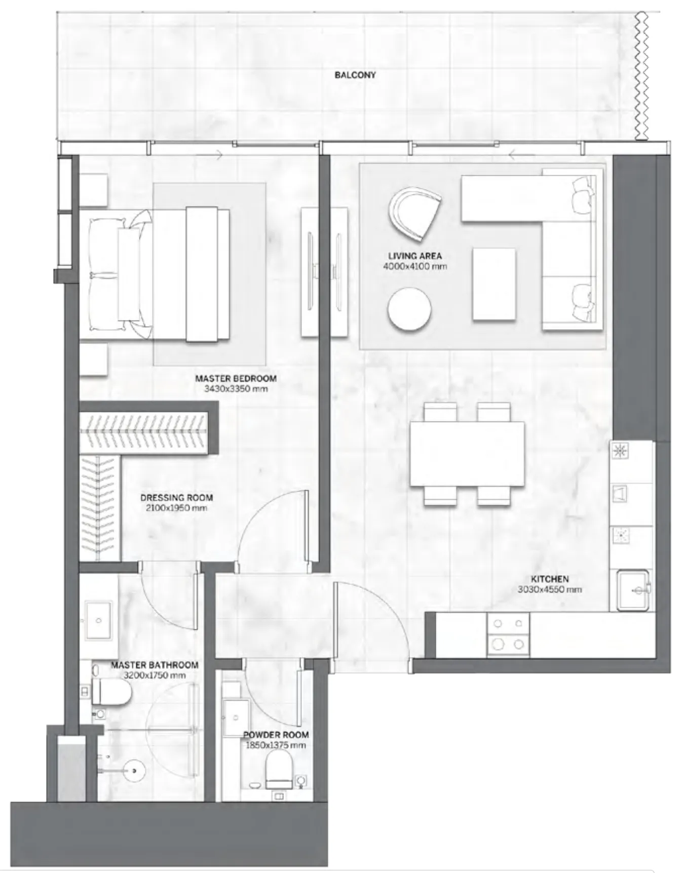 Trump International Resort 1 bed floor plan, 883 sqft