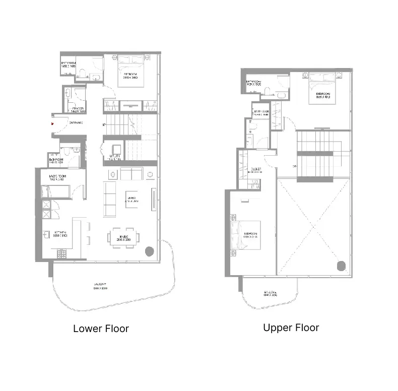 Pierside Marina Residences 3 bed floor plan, 2,155 – 2,157 sqft