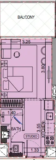 Binghatti Vintage Studio floor plan, 372 sqft