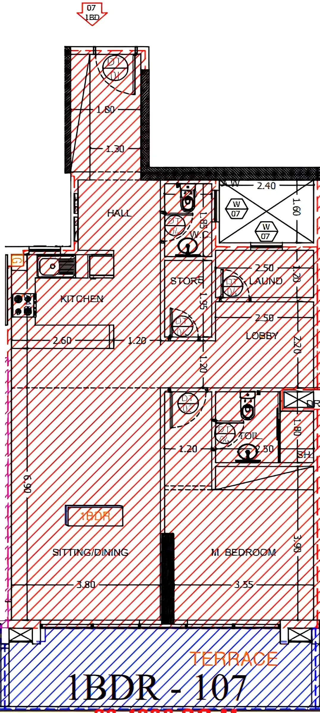 Sea View Residence 1 bed floor plan, 1,117 sqft