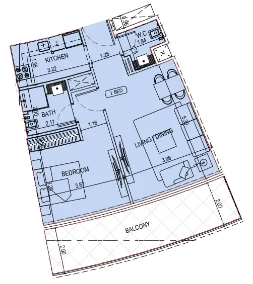 Binghatti Sky Terraces 1 bed floor plan, 782 sqft