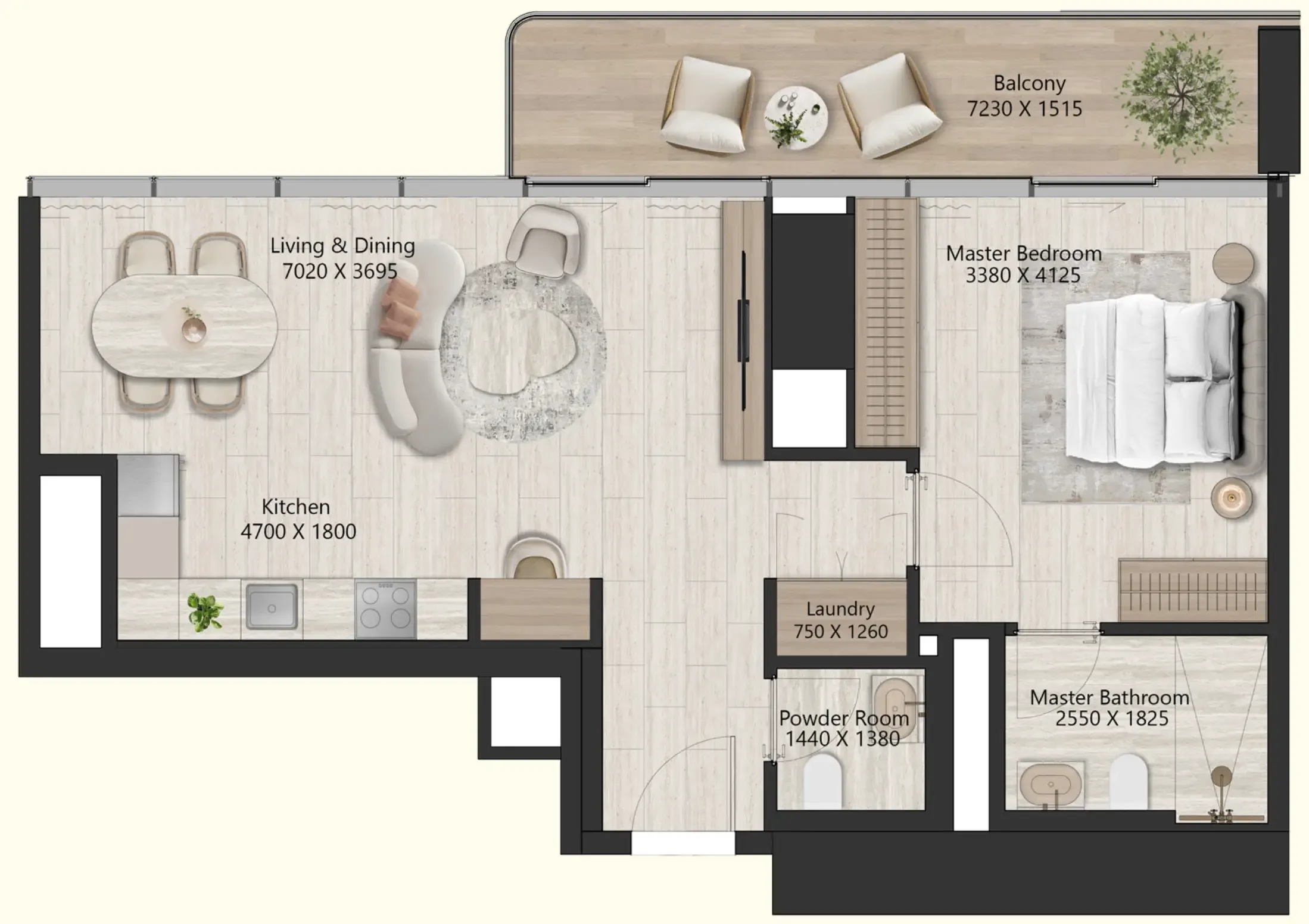 Il Vento 1 bed floor plan, 848 sqft