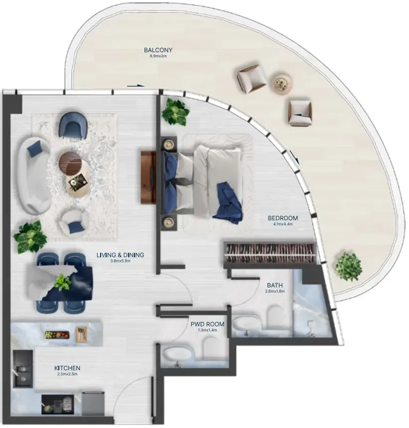 Acacia by BNW Developments 1 bed floor plan, 885 sqft