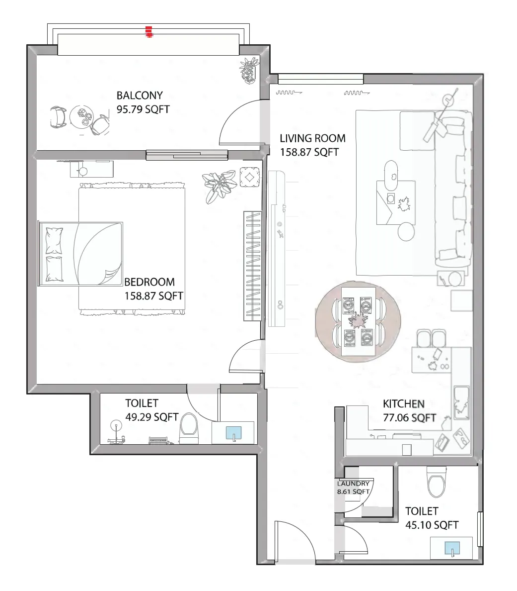 Ajman Creek Towers 1 bed floor plan, 1,097 sqft