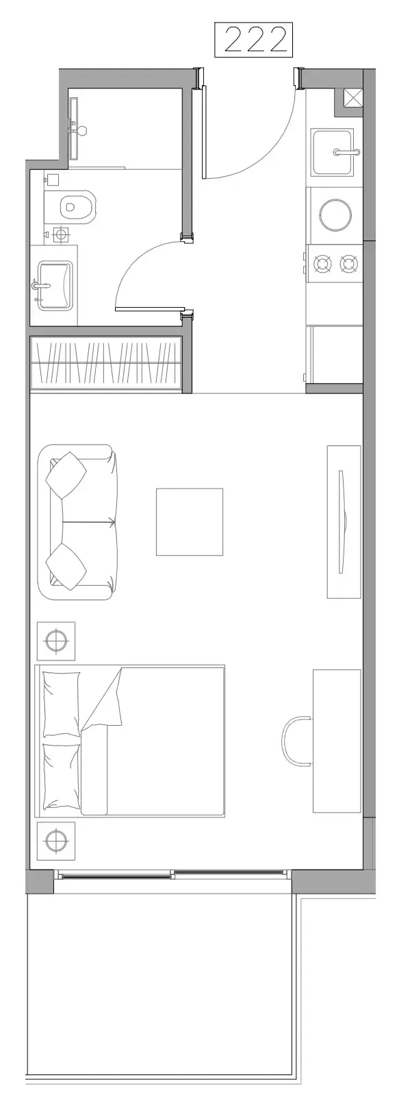 Trevino Studio floor plan, 399 sqft