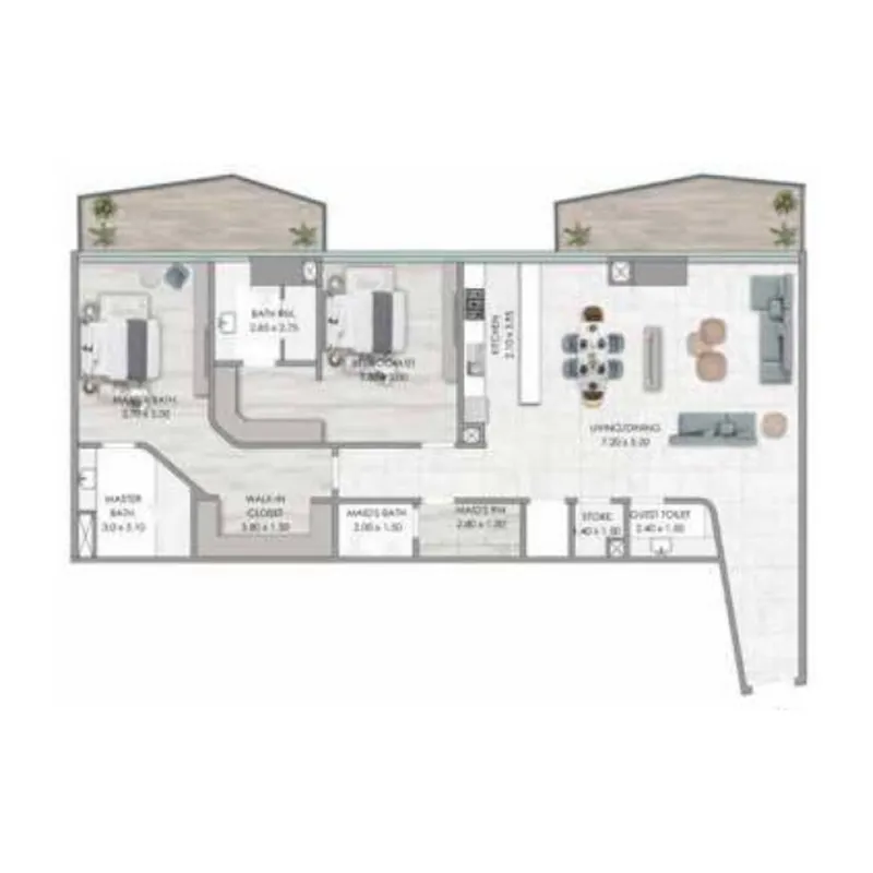 Habtoor Grand Residences 2 bed floor plan, 2,323 sqft