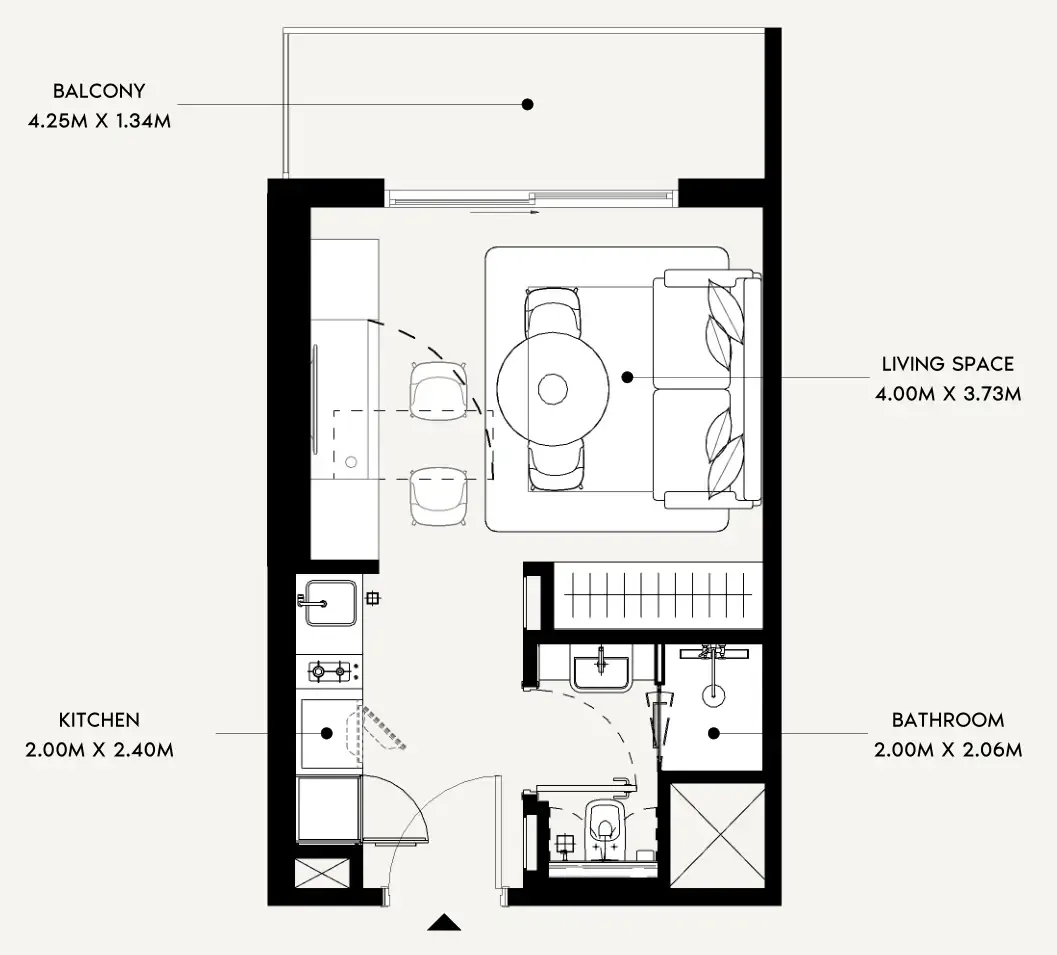 Azizi Leily Studio floor plan, 349 sqft
