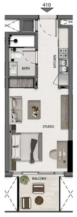 Avana Residences Studio floor plan, 395 sqft