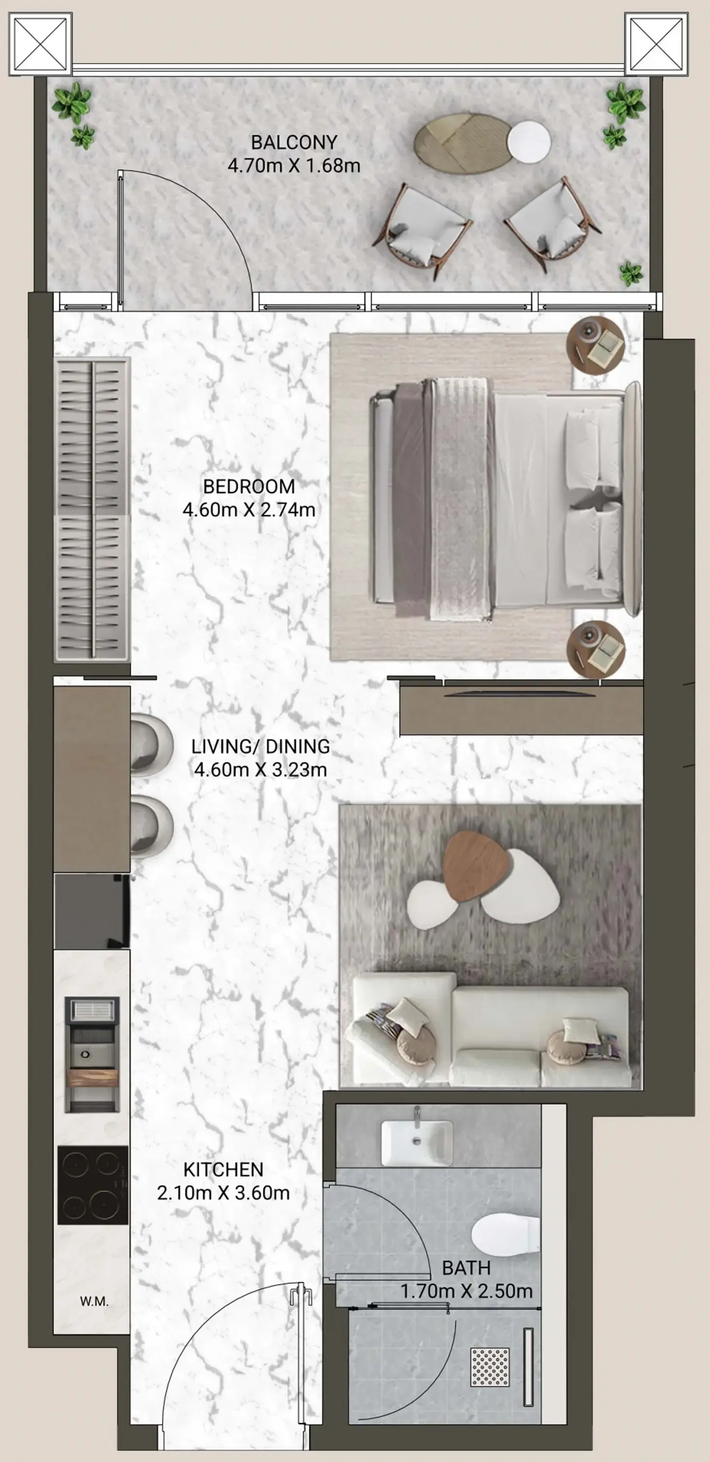 V-Suites Studio floor plan, 534 sqft