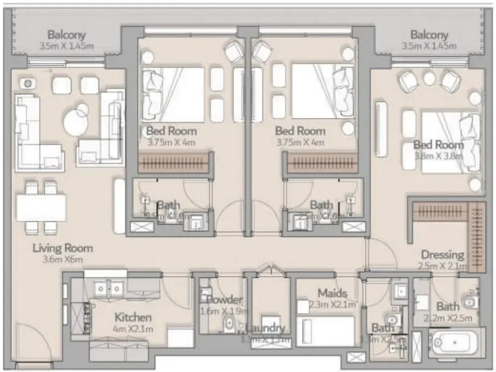 South Square Tower S1 3 bed floor plan, 1,697 sqft