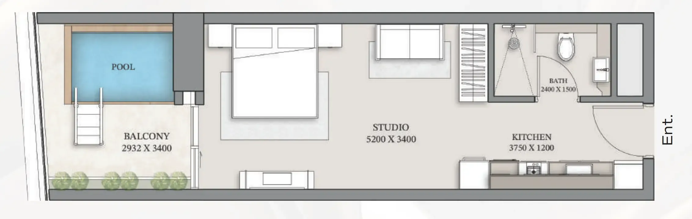 Empire Gardens Studio floor plan, 459 sqft