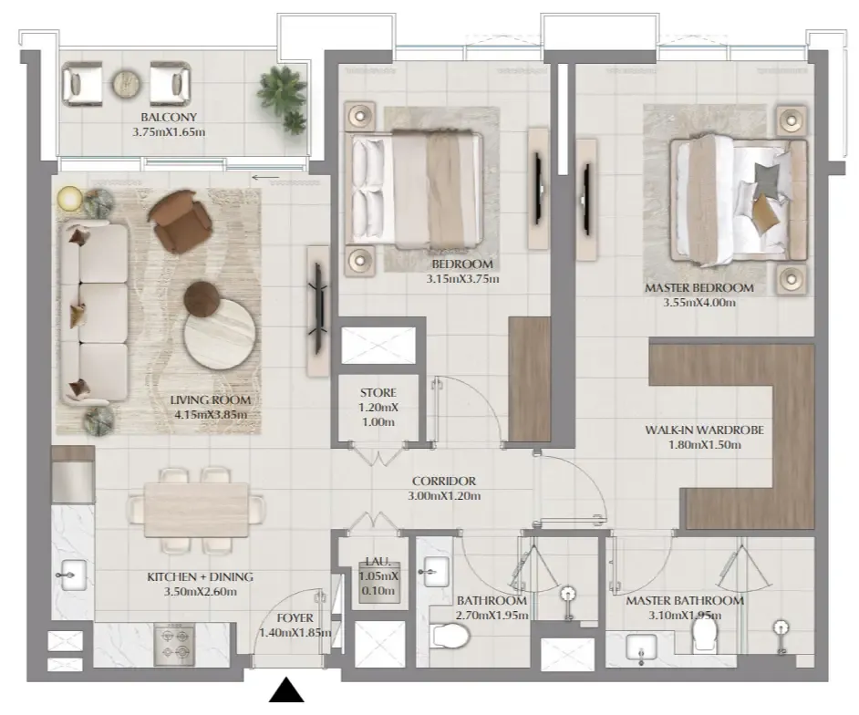 Terra Gardens 2 bed floor plan, 1,127 sqft