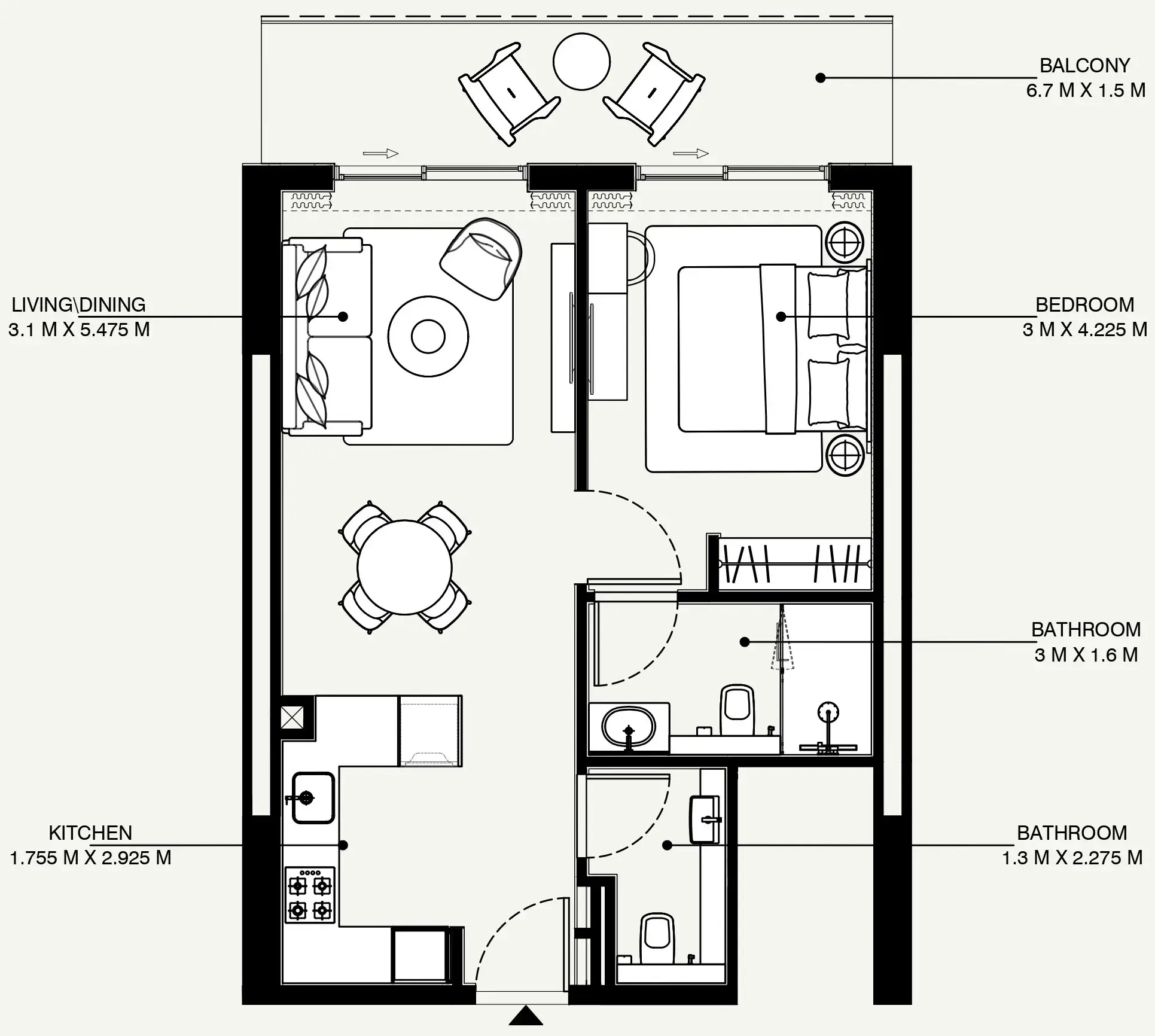 Azizi Venice 1 bed floor plan, 731 sqft