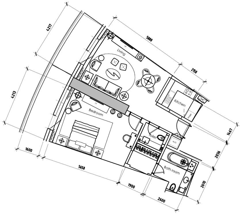 Damac Towers by Paramount 1 bed floor plan, 1,055 – 1,056 sqft