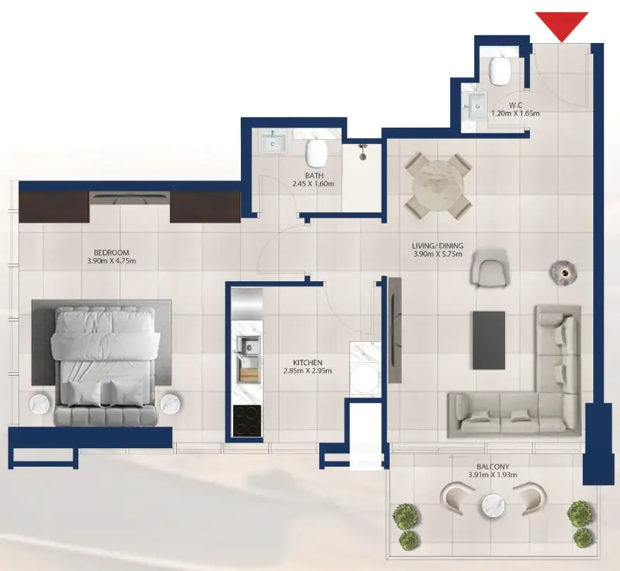 Al Vista 1 bed floor plan, 789 sqft