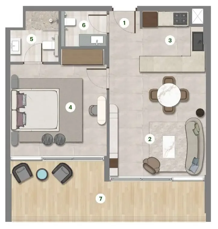 Parkgreen Residences 1 bed floor plan, 696 sqft