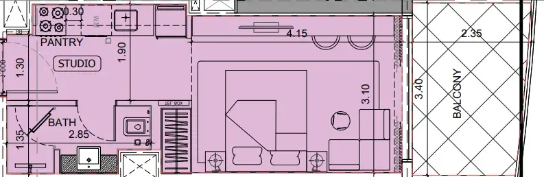 Project Maybach Studio floor plan, 380 sqft