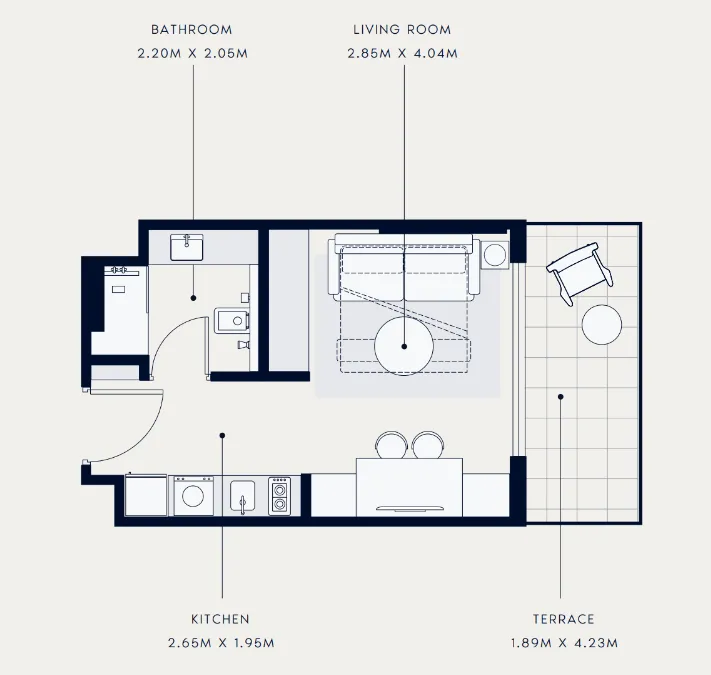 Azizi Venice Studio floor plan, 369 sqft