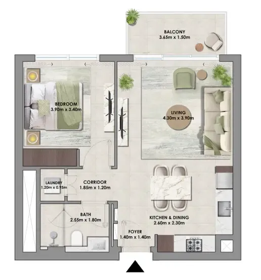 Palace Residences Hillside Towers A & B 1 bed floor plan, 681 sqft