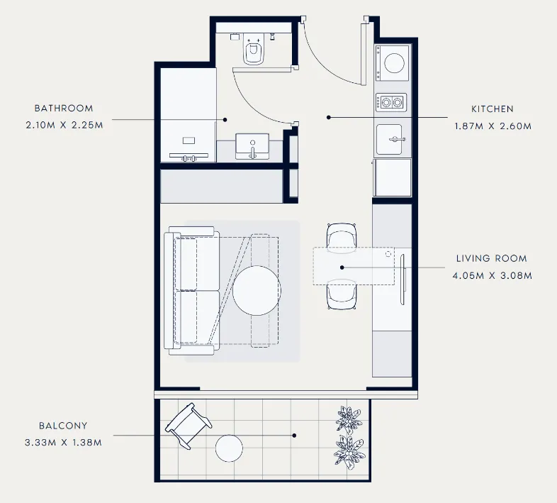 Azizi Venice Studio floor plan, 333 sqft