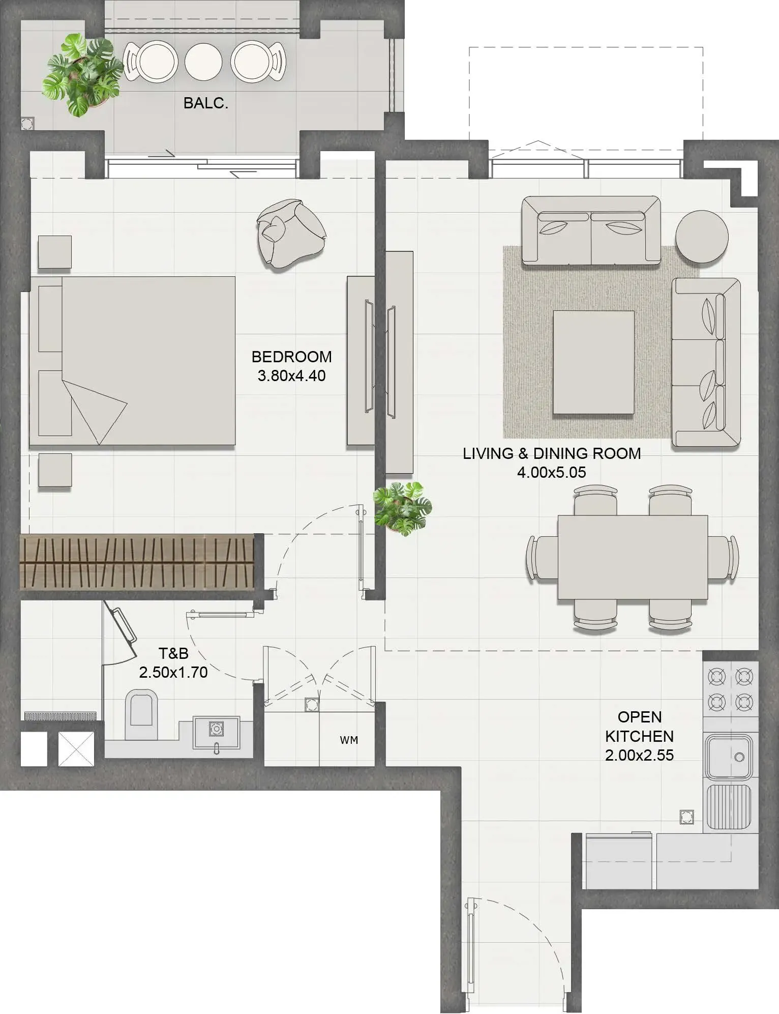 Reeman Residence 01 1 bed floor plan, 645 sqft