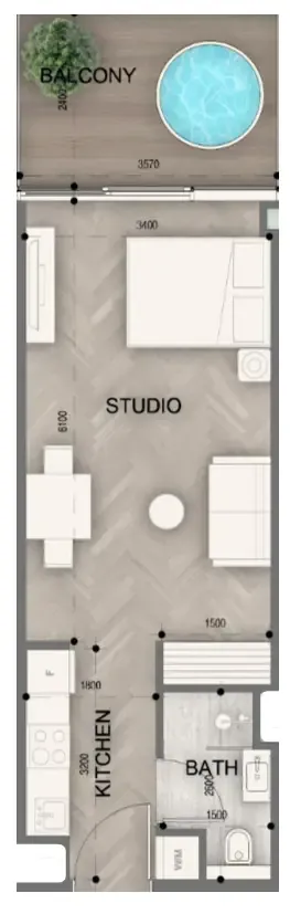 Sky Line by Peace Homes Studio floor plan, 463 sqft