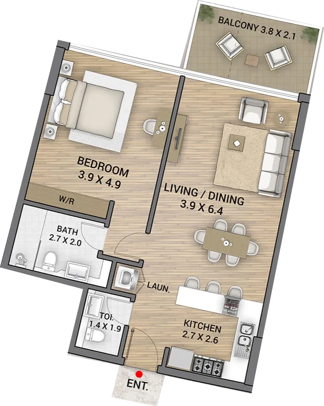 Ocean Tower 1 bed floor plan, 840 sqft