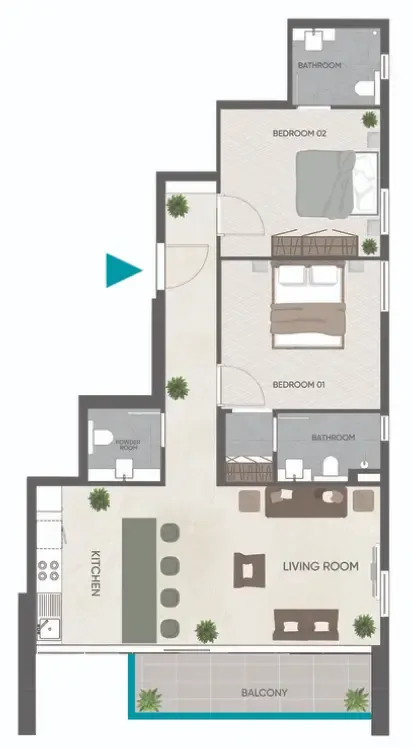 Eden Golf Views 1 2 bed floor plan, 1,003 sqft