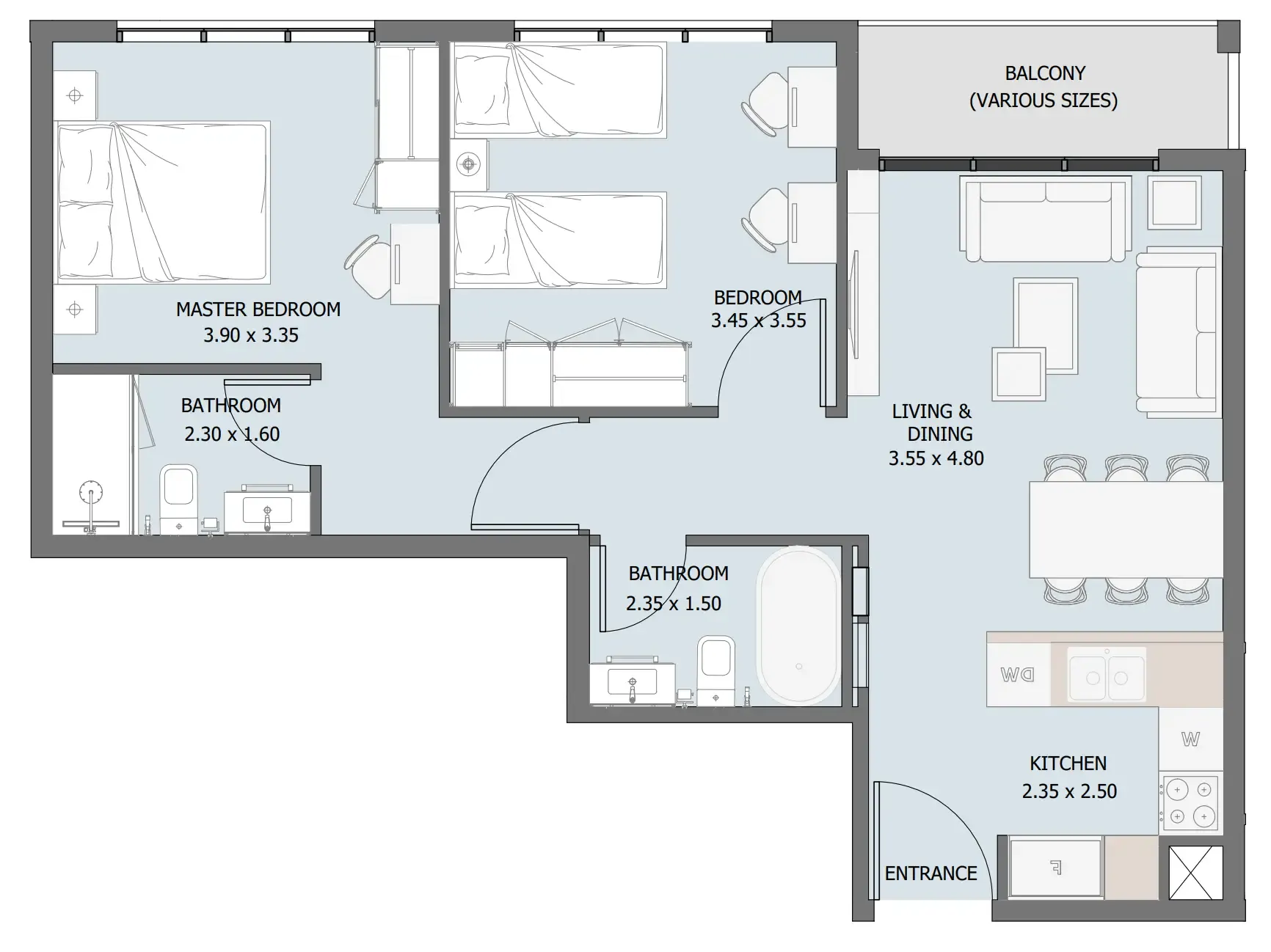 Verdana III 2 bed floor plan, 815 – 817 sqft
