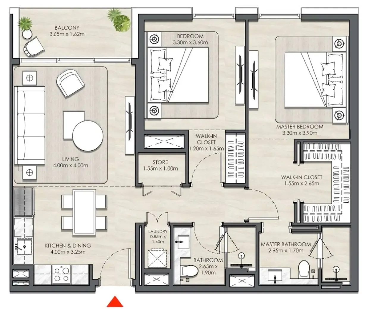 Elvira 2 bed floor plan, 1,063 sqft