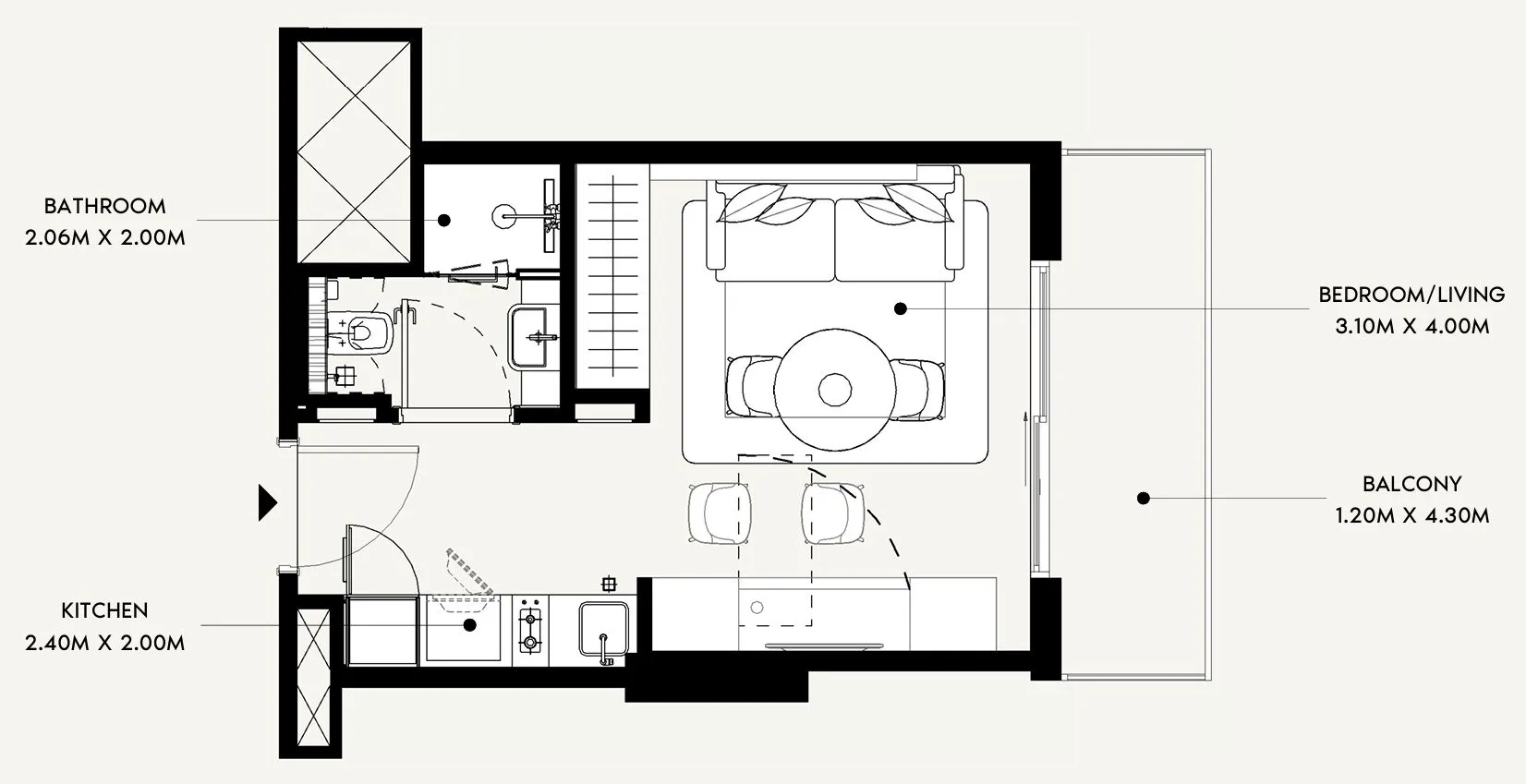 Azizi David Studio floor plan, 335 sqft