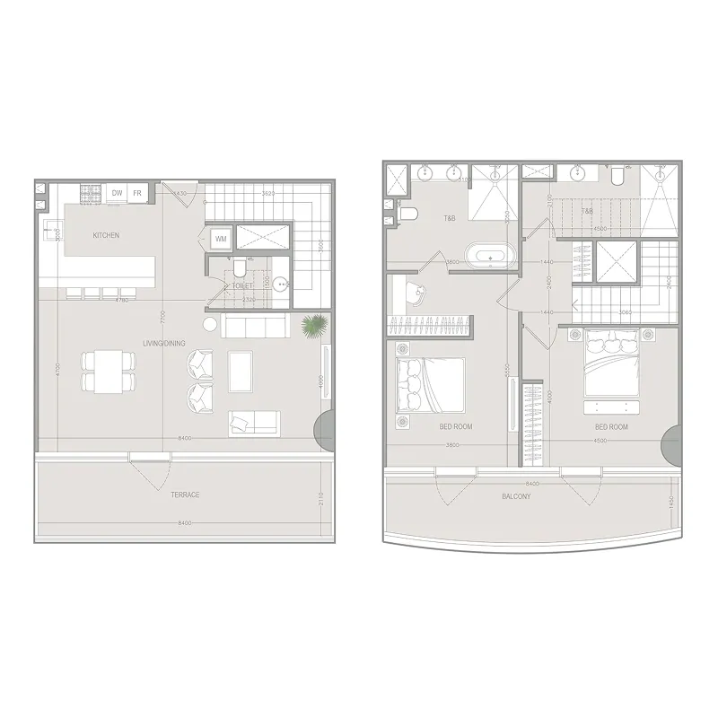A1LA Residence 2 bed floor plan, 1,793 sqft