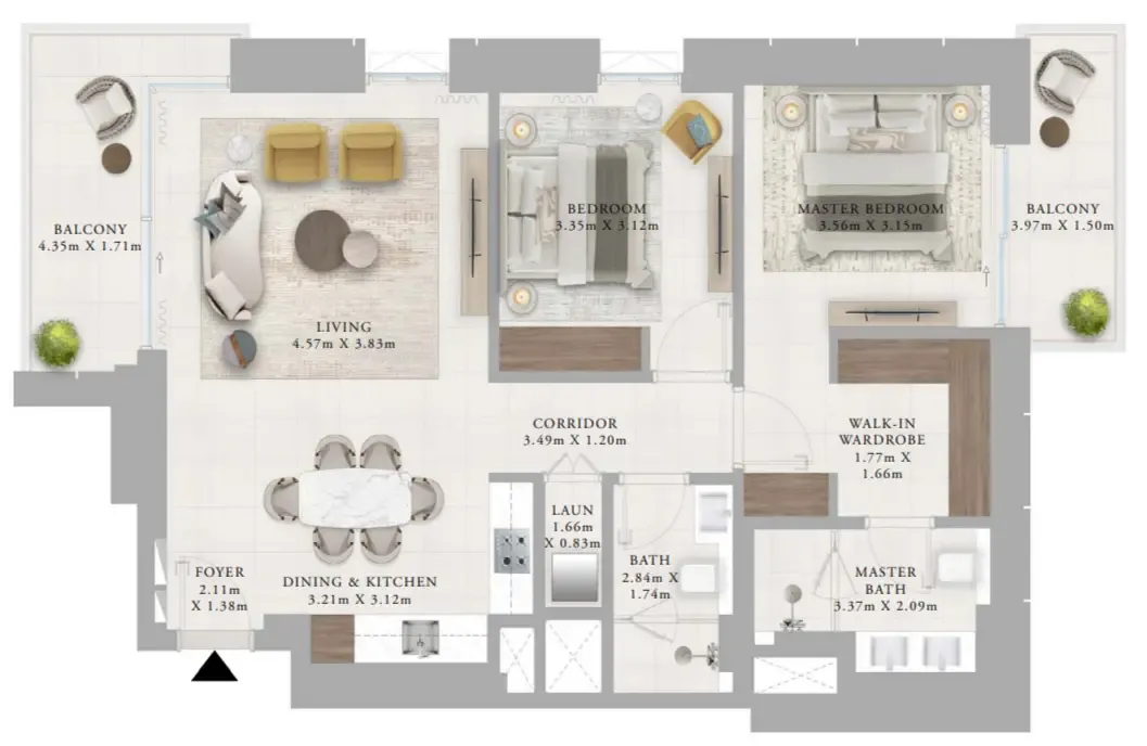 Creek Haven 2 bed floor plan, 1,201 sqft