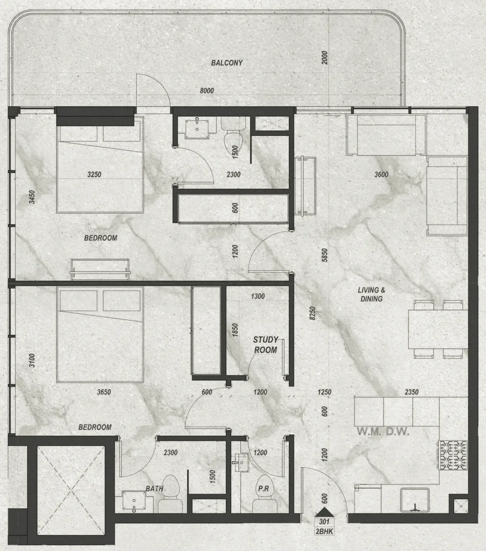 Zyra Hills 2 bed floor plan, 992 sqft