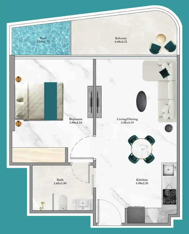Breez 1 bed floor plan, 603 sqft