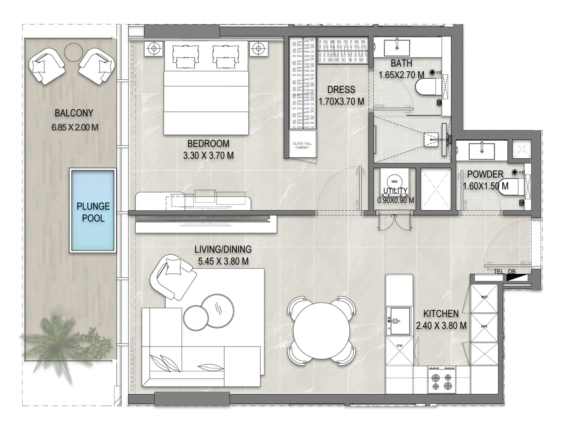 Allegro Park 1 bed floor plan, 823 sqft