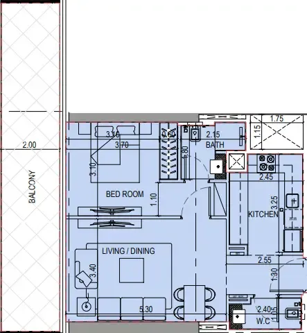 Binghatti Sky Terraces 1 bed floor plan, 857 sqft