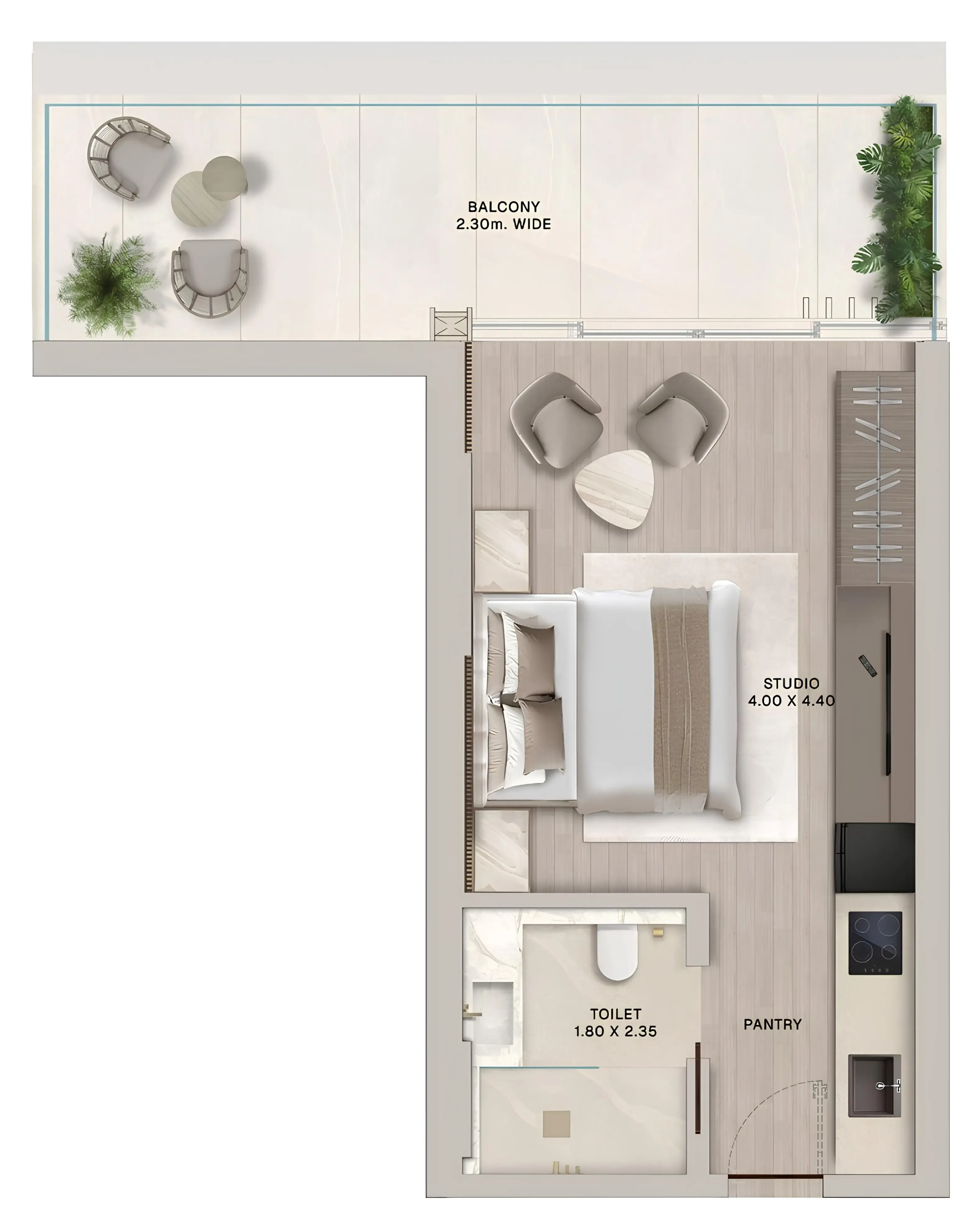 Soléva Beach Residences Studio floor plan, 522 sqft