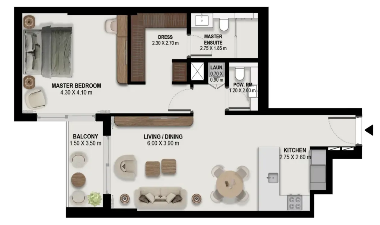 Boulevard Park at Wasl Gate 1 bed floor plan, 936 – 939 sqft