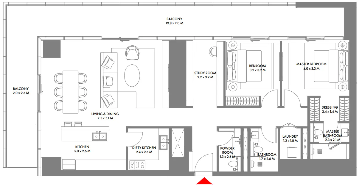 W The Residences by Arada 2 bed floor plan, 2,051 sqft