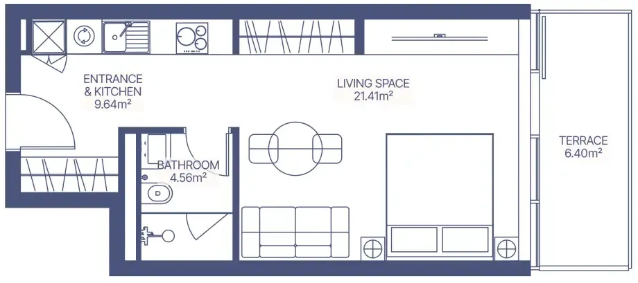Gianfranco Ferre Residences Studio floor plan, 473 sqft