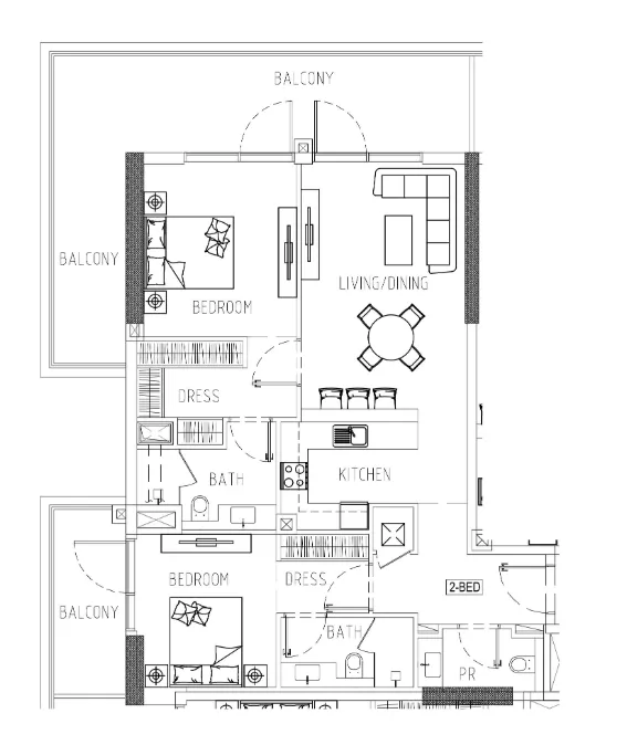Damac Riverside Views 2 bed floor plan, 1,422 – 1,444 sqft