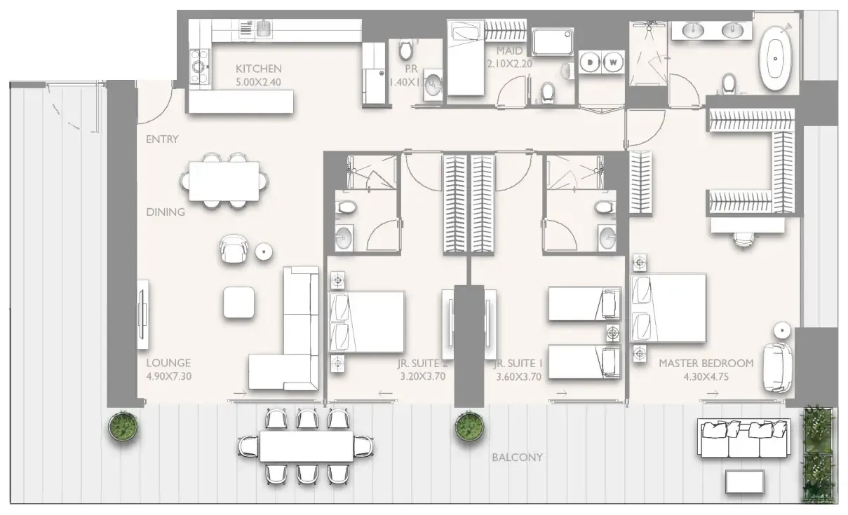Fairmont Residences Solara Tower 3 bed floor plan, 2,755 sqft