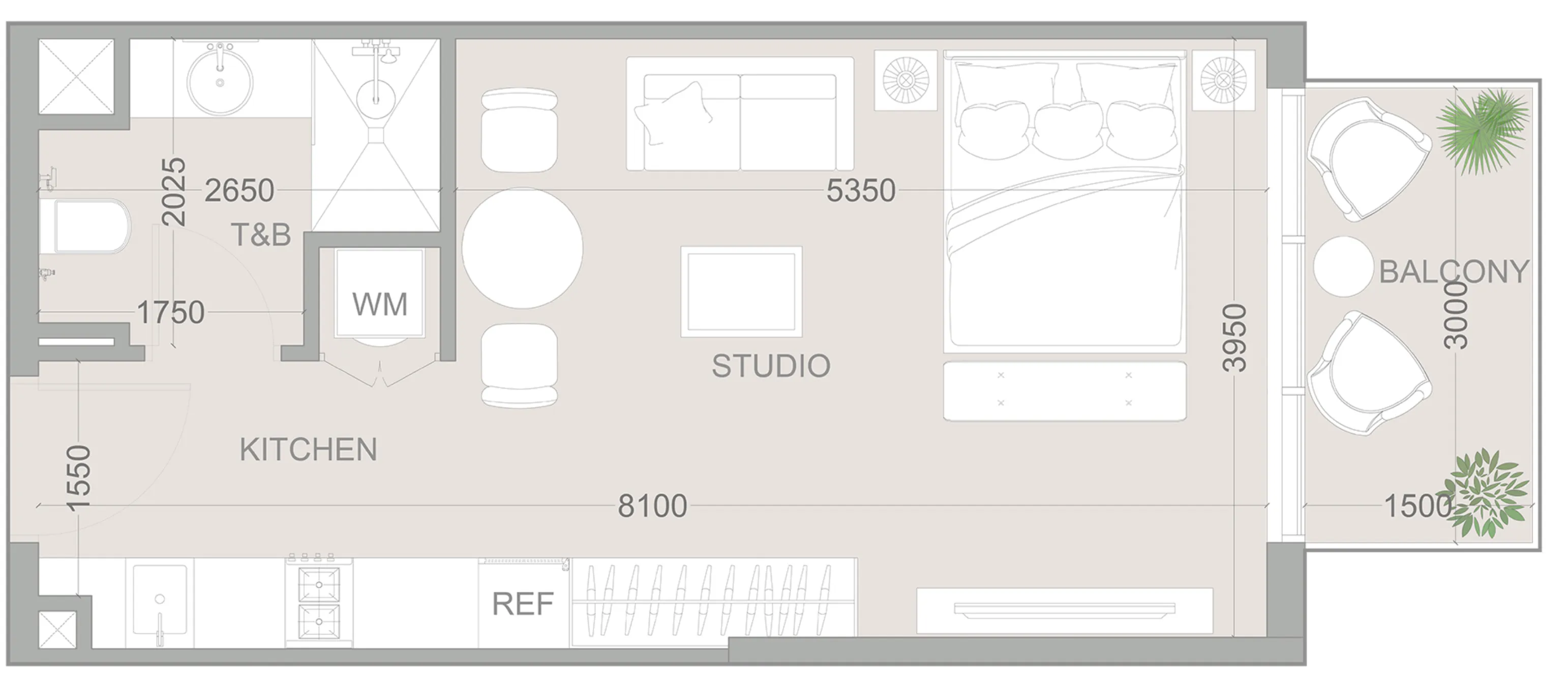 1WOOD Residence 2 Studio floor plan, 429 sqft